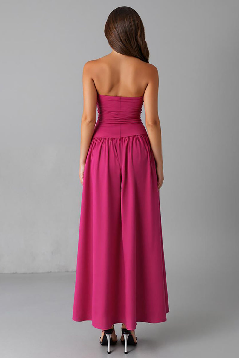 Load image into Gallery viewer, Simple Fuchsia Chiffon Strapless A Line Evening Dress