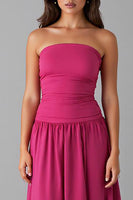 Load image into Gallery viewer, Simple Fuchsia Chiffon Strapless A Line Evening Dress