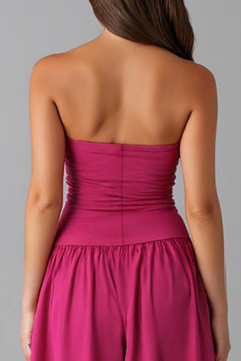 Load image into Gallery viewer, Simple Fuchsia Chiffon Strapless A Line Evening Dress