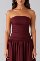 Load image into Gallery viewer, Simple Dark Purple Cotton Strapless A Line Formal Dress