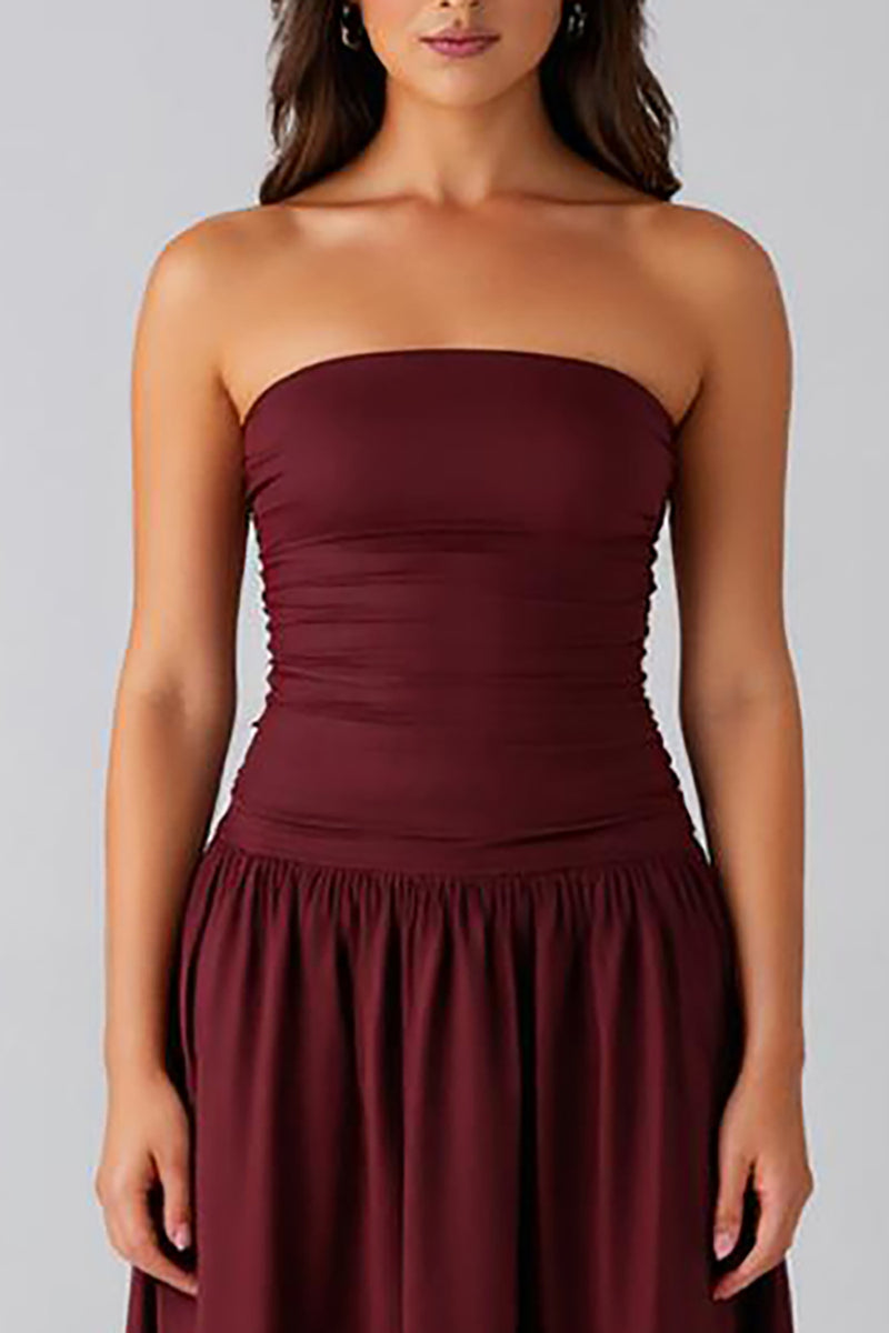 Load image into Gallery viewer, Simple Dark Purple Cotton Strapless A Line Formal Dress