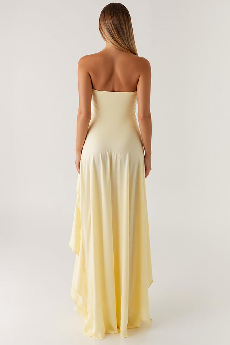 Load image into Gallery viewer, Ruffled Strapless Chiffon Daffodil High-Low Formal Dress