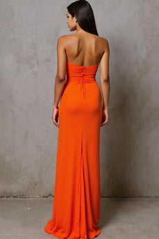 Cut Out Strapless Sheath Chiffon Orange Long Evening Dress