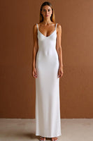 Load image into Gallery viewer, Simple Spaghetti Straps Sheath Satin Ivory Formal Dress