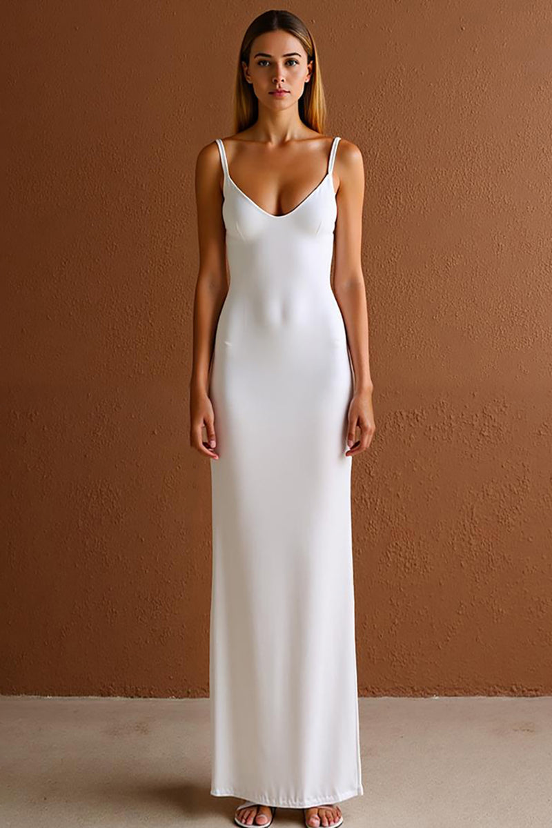 Load image into Gallery viewer, Simple Spaghetti Straps Sheath Satin Ivory Formal Dress