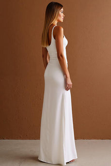 Simple Spaghetti Straps Sheath Satin Ivory Formal Dress