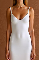 Load image into Gallery viewer, Simple Spaghetti Straps Sheath Satin Ivory Formal Dress