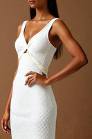 Load image into Gallery viewer, V Neck Ivory Chiffon Mermaid Evening Dress