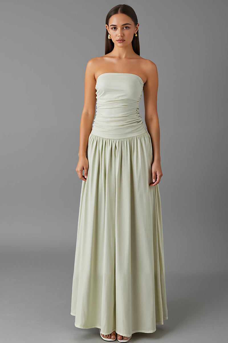 Load image into Gallery viewer, Light Grey Chiffon A Line Strapless Ruched Evening Dress
