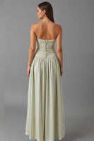 Load image into Gallery viewer, Light Grey Chiffon A Line Strapless Ruched Evening Dress