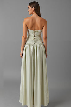 Light Grey Chiffon A Line Strapless Ruched Evening Dress