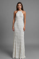 Load image into Gallery viewer, Halter Chiffon Sheath Ivory Long Evening Dress