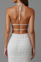 Load image into Gallery viewer, Halter Chiffon Sheath Ivory Long Evening Dress