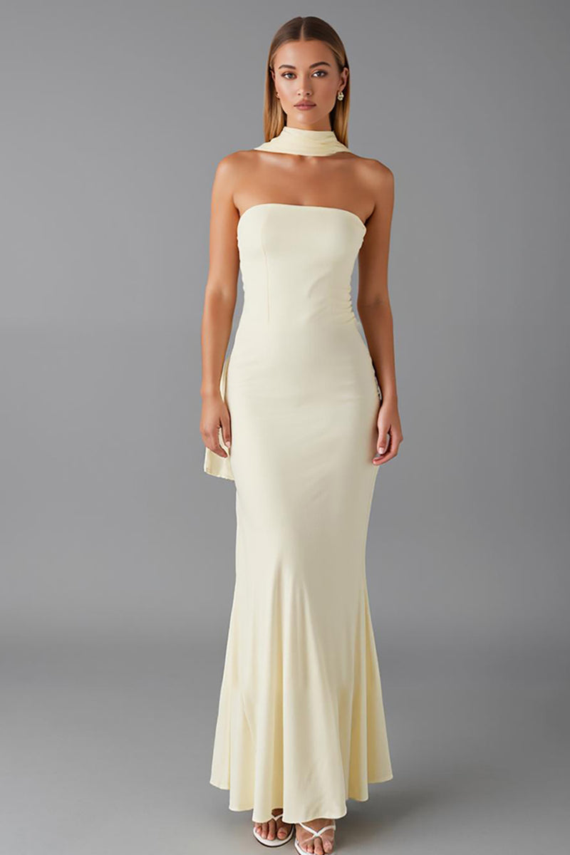 Load image into Gallery viewer, Daffodil Mermaid Chiffon Strapless Evening Dress