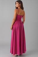 Load image into Gallery viewer, Spaghetti Straps A Line Fuchsia Cotton Evening Dress