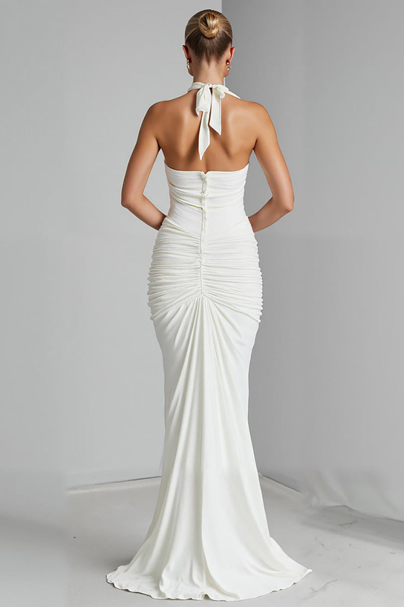 Load image into Gallery viewer, Ivory Halter Mermaid Chiffon V Neck Long Evening Dress