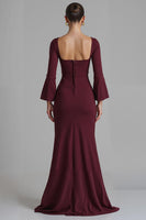 Load image into Gallery viewer, Dark Red V Neck Satin Mermaid Evening Dress with Slit