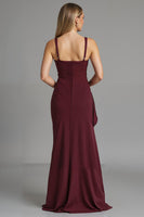 Load image into Gallery viewer, Dark Red Spaghetti Straps Sheath Satin Evening Dress with Slit