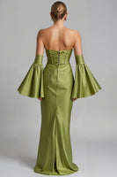 Load image into Gallery viewer, Turquoise Puff Sleeve Ruched Strapless Mermaid Evening Dress