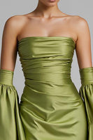 Load image into Gallery viewer, Turquoise Puff Sleeve Ruched Strapless Mermaid Evening Dress