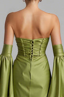 Load image into Gallery viewer, Turquoise Puff Sleeve Ruched Strapless Mermaid Evening Dress