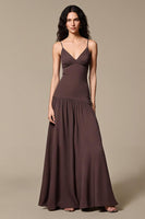 Load image into Gallery viewer, Coffee Chiffon A Line Spaghetti Straps Long Evening Dress