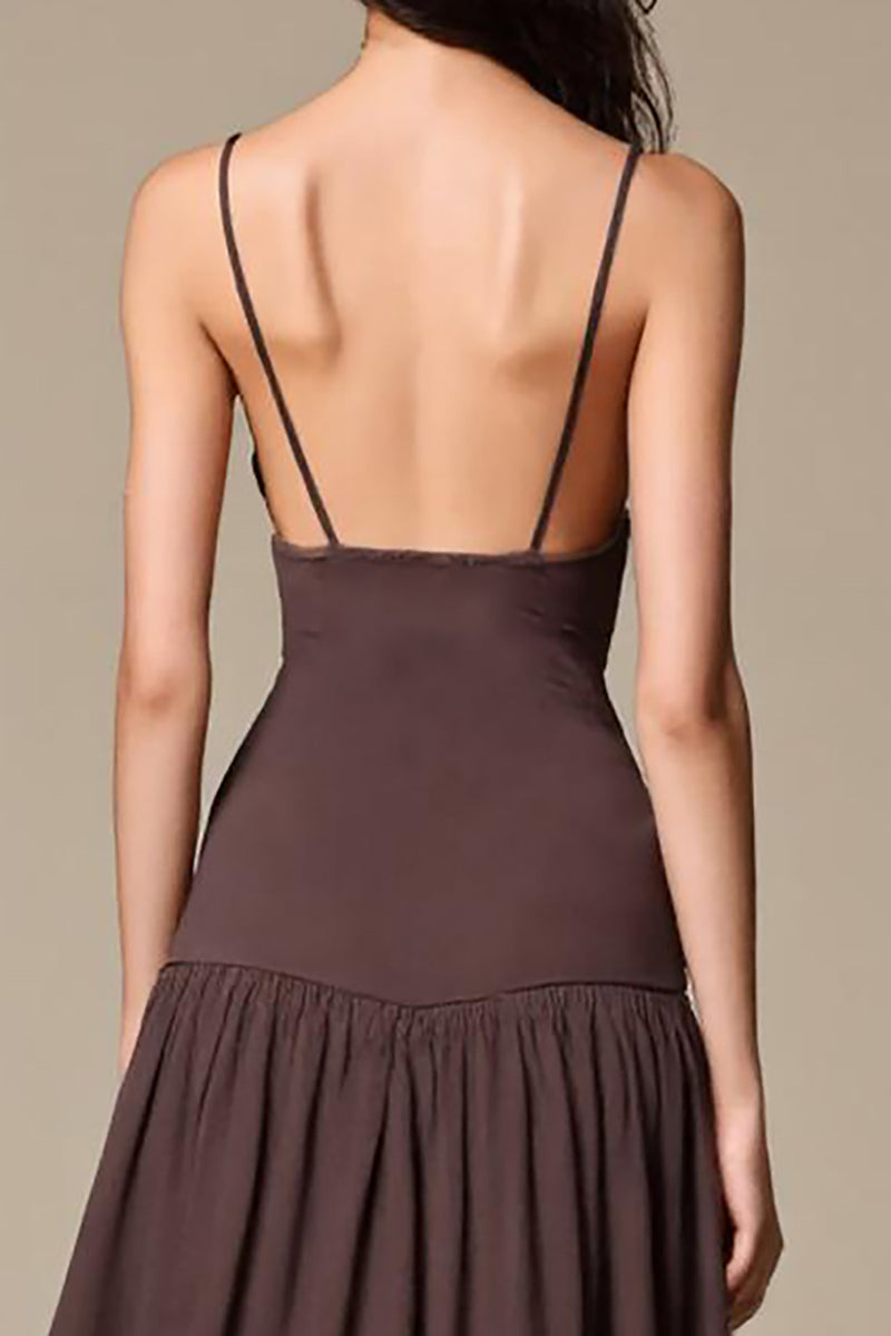 Load image into Gallery viewer, Coffee Chiffon A Line Spaghetti Straps Long Evening Dress
