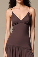 Load image into Gallery viewer, Coffee Chiffon A Line Spaghetti Straps Long Evening Dress