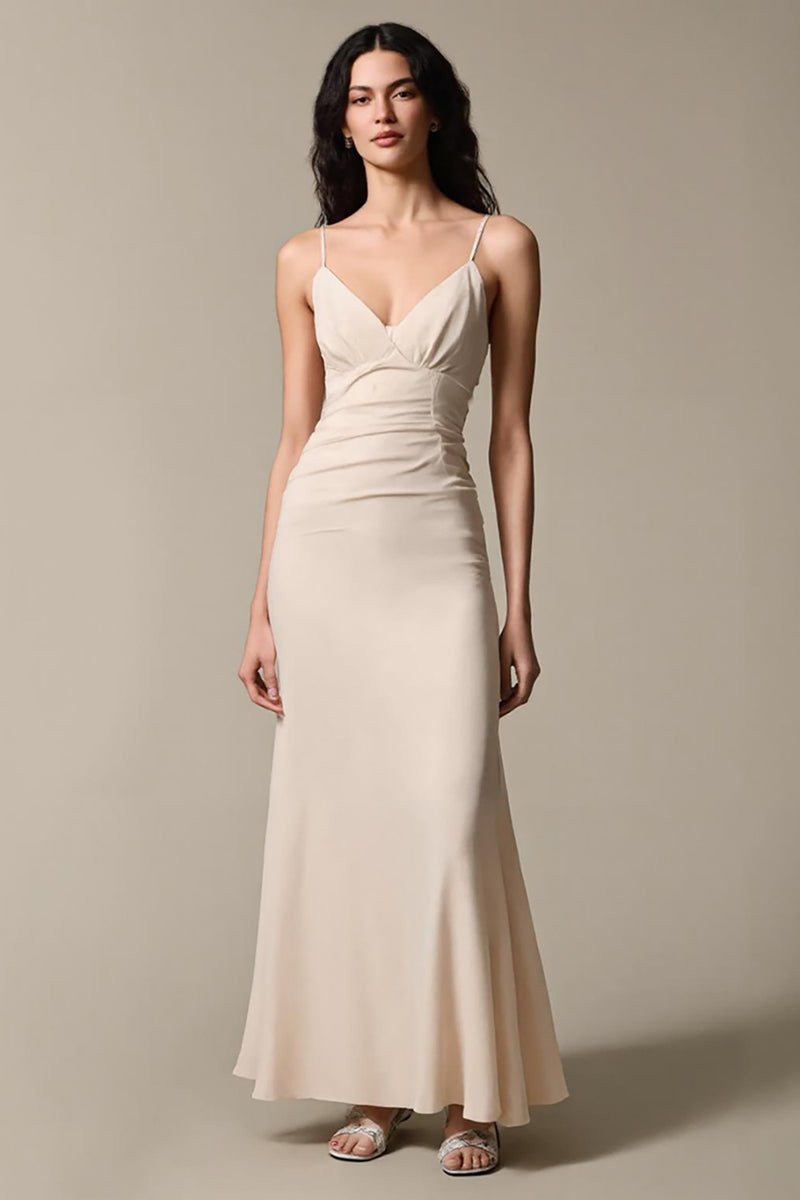 Load image into Gallery viewer, Apricot Simple Chiffon Sheath Spaghetti Straps Evening Dress