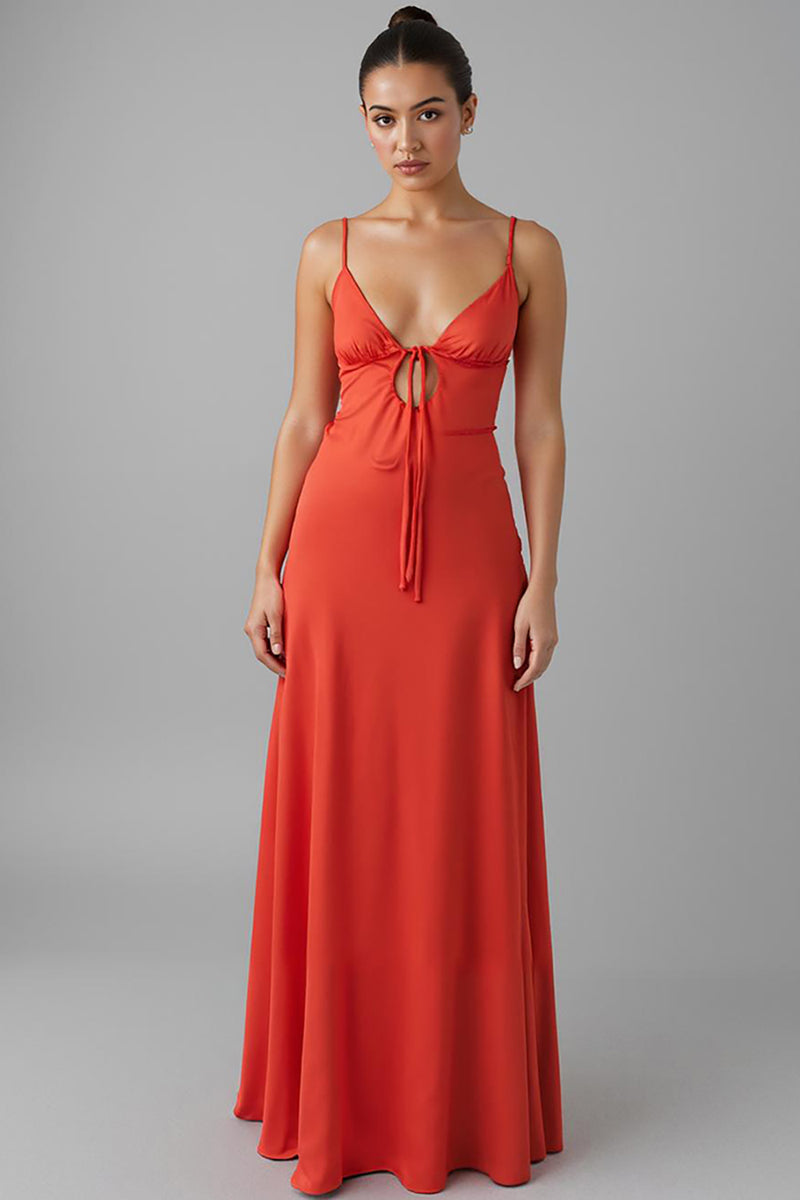 Load image into Gallery viewer, Watermelon A-Line Keyhole Long Wedding Guest Dress