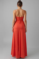 Load image into Gallery viewer, Watermelon A-Line Keyhole Long Wedding Guest Dress