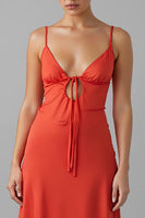 Load image into Gallery viewer, Watermelon A-Line Keyhole Long Wedding Guest Dress