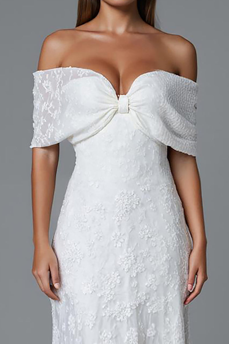 Load image into Gallery viewer, Ivory Mermaid Off The Shoulder Evening Dress With Lace