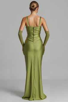 Mermaid Sage Green Satin Evening Dress