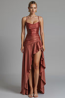 Load image into Gallery viewer, Cabernet Sheath High Low Ruffle Evening Dress