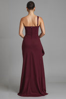 Load image into Gallery viewer, One Shoulder Sheath Burgundy Evening Dress With Slit