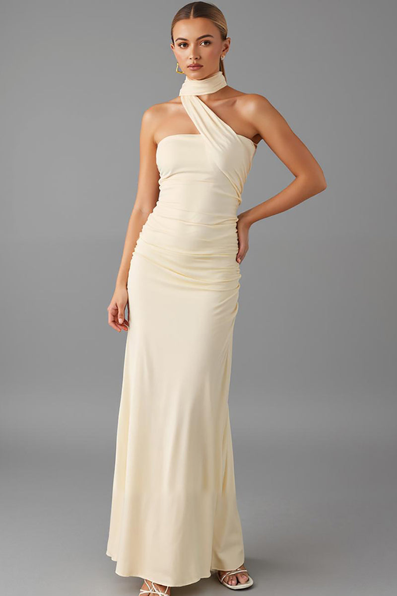 Load image into Gallery viewer, Halter Sheath Ivory Evening Dress