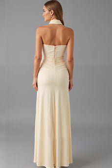 Halter Sheath Ivory Evening Dress