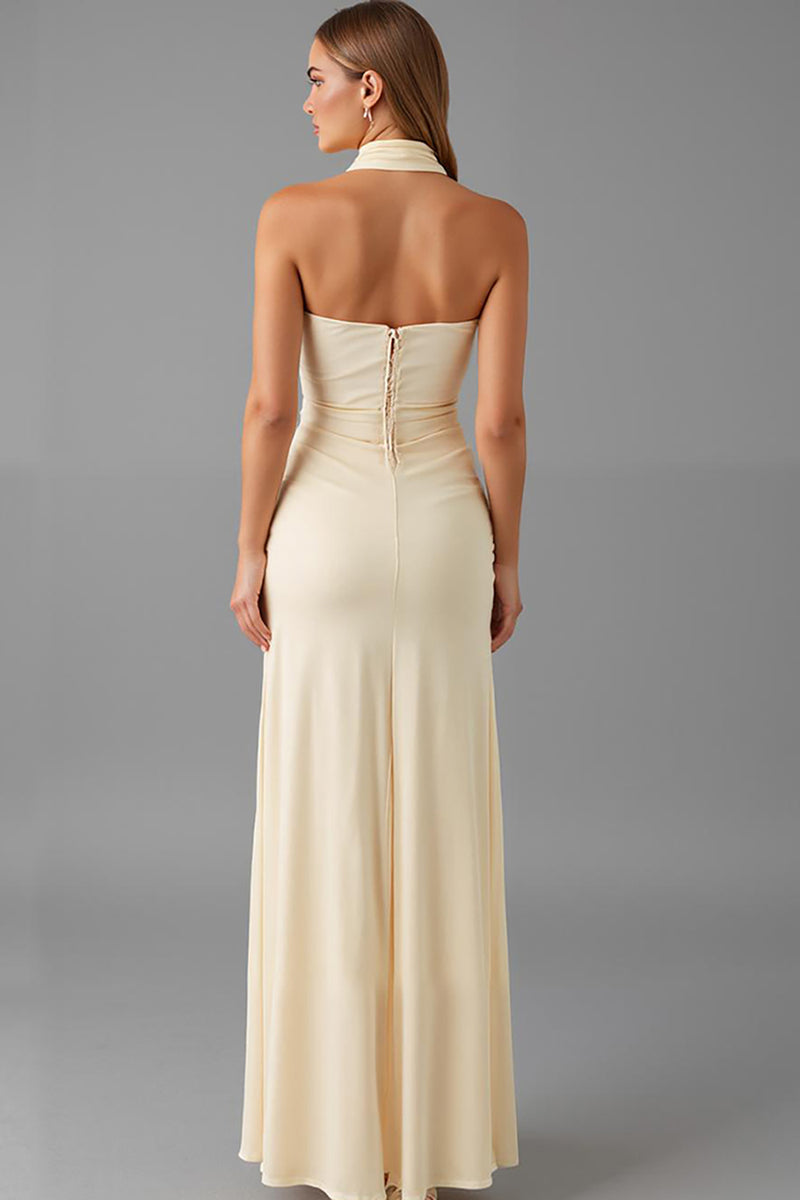 Load image into Gallery viewer, Halter Sheath Ivory Evening Dress