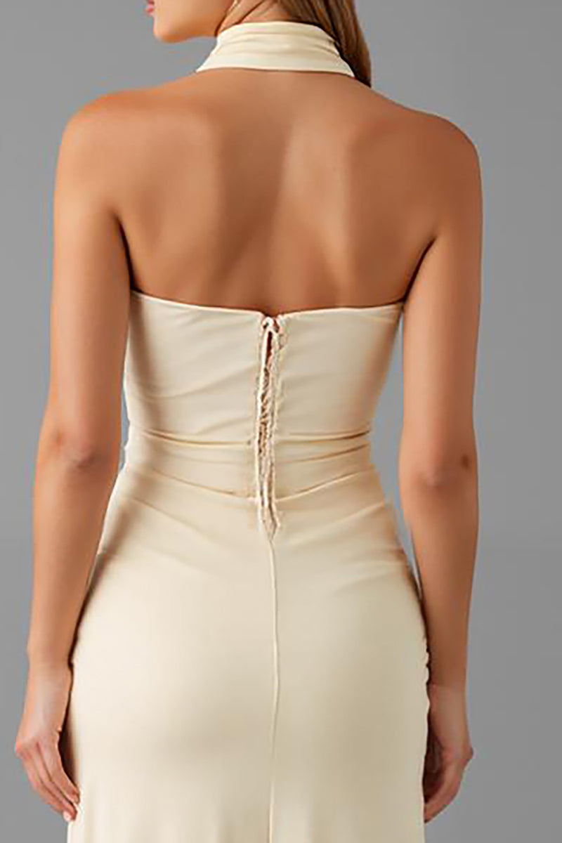 Load image into Gallery viewer, Halter Sheath Ivory Evening Dress