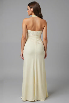 Ivory Sheath Halter Long Evening Dress