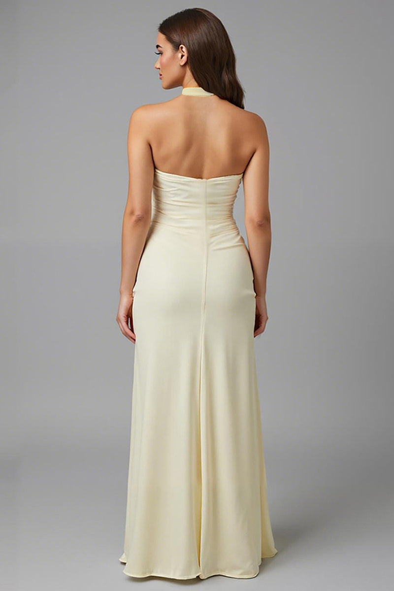 Load image into Gallery viewer, Ivory Sheath Halter Long Evening Dress