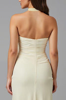 Load image into Gallery viewer, Ivory Sheath Halter Long Evening Dress