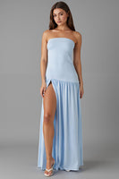 Load image into Gallery viewer, Strapless A-Line Sky Blue Evening Dress With Slit