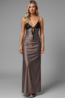 Load image into Gallery viewer, Brown Sheath Satin Long Evening Dress