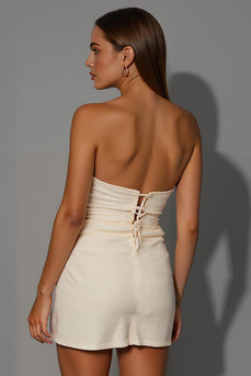 Ivory Halter Bodycon Short Evening Dress