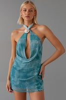 Load image into Gallery viewer, Peacock Green Sheath Halter Keyhole Short Evening Dress