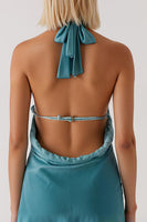 Load image into Gallery viewer, Peacock Green Sheath Halter Keyhole Short Evening Dress