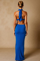 Load image into Gallery viewer, Royal Blue Mermaid Halter Evening Dress