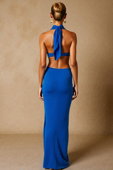 Royal Blue Mermaid Halter Evening Dress